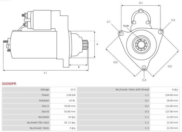 VW Starter motor S0090PR, OE 02Z911023H - Image 4